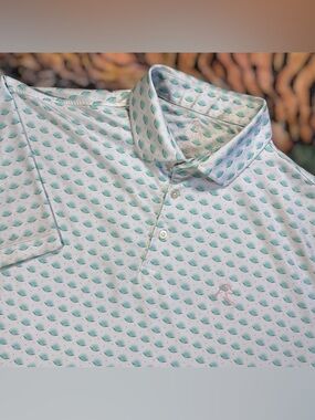 Rhoback The Agave Performance Golf Polo Shirt Wicking Stretch White Print Large